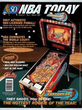 NBA Fastbreak Pinball Flyer Original 1997 Game 8.5" x 11" Retro Basketball Art